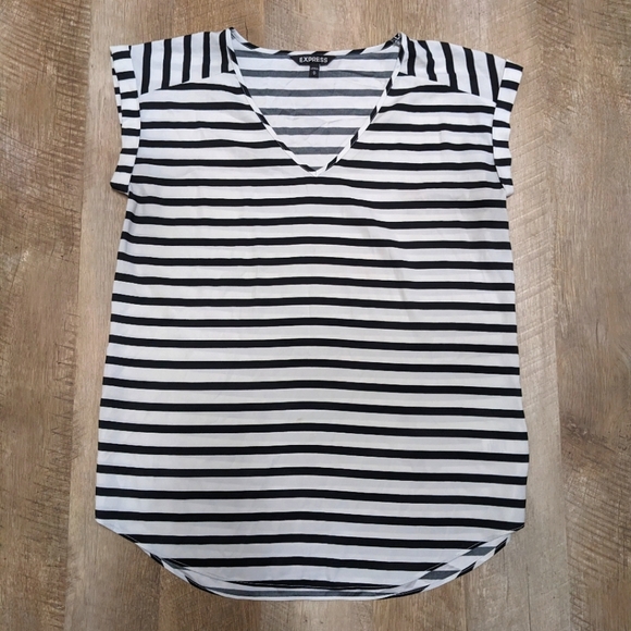 Express Black and White Stripes Top - Picture 1 of 8